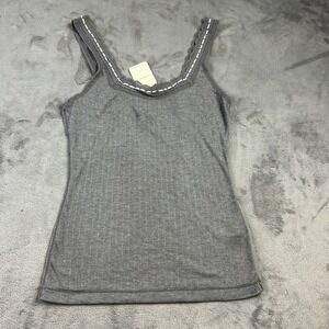 Free People Tank Top Womens Medium Gray Ribbed Capsule Lace Romantic NEW